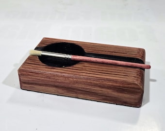 Bourbon Charred Oak Cigar Stand & Ashtray — Slow Burn Series CigarDock Home, 5x3x1 Valet with Matching Cleaning Brush — Luxury Bar Gift