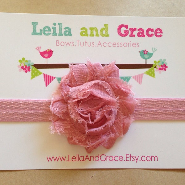 Vintage Pink Shabby Chic Chiffon Headband-Baby Headband, Newborn Headband, Toddler Headband