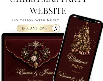 Luxury Burgundy Christmas Party Website Invitation Template | CANVA Editable | (Digital Download)