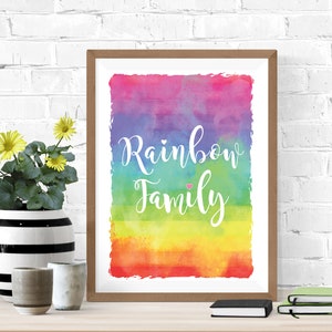 PDF Rainbow Art Print. Home & Nursery Printable. Rainbow Family poster- 3 sizes
