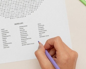 Waldorf Word Search printable, Steiner Education crossword puzzle