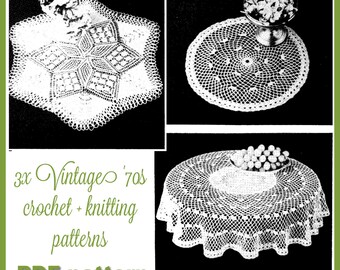 PDF Knitted doilies patterns - Crochet Tablecloth pattern - Instant download 1970s PDF pattern ONLY - Out Of Print - Vintage doily patterns