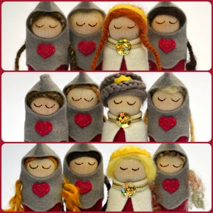 Queen & Knights pattern template, Waldorf inspired felt Royal Guard pattern for wooden peg dolls
