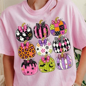 PNG de calabaza de otoño, sublimación de camiseta de otoño linda, patchwork de pinceladas coloridas, diseño de camiseta de sublimación de lazo fantasma de leopardo a cuadros, moderno