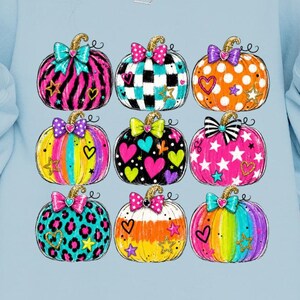 Preppy Halloween Pumpkin PNG, Colorful Pumpkin, Colorful Brushstroke Patchwork, Checker Leopard Polka Dots Sublimation Shirt Design, Spooky