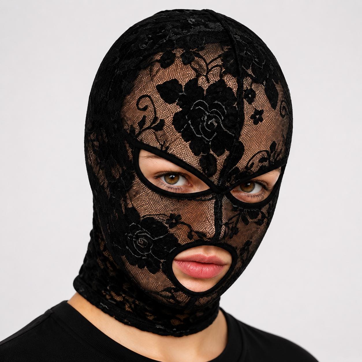 Floral Lace Balaclava Mask, Full Face Costume Hood, Masquerade Headwear, Cosplay Stage Wear