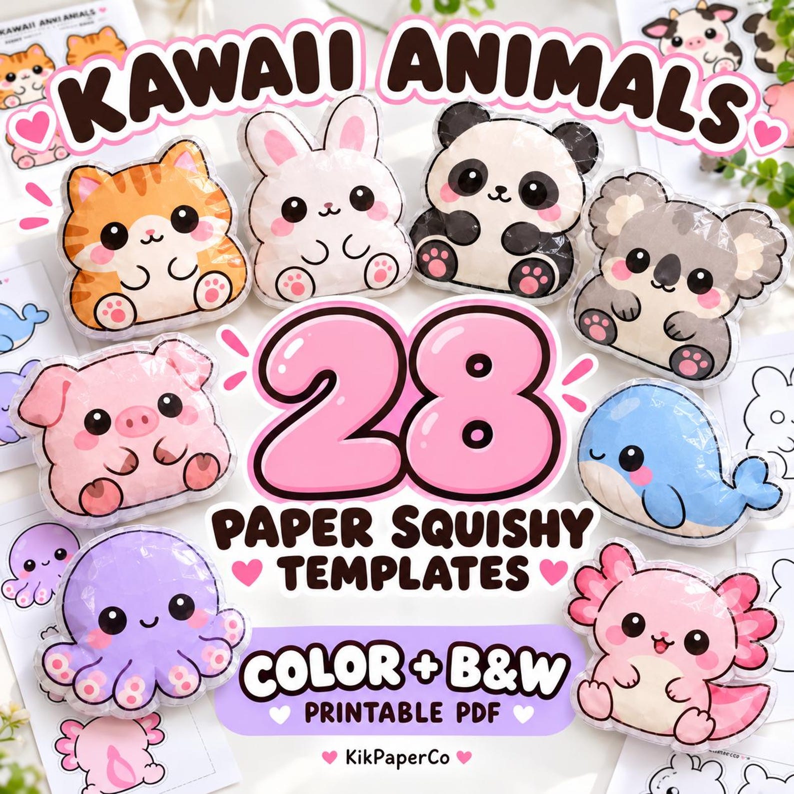 Kawaii Animal Paper Squishies · 28 designs