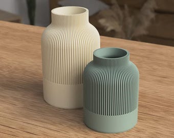Japandi Vase | moderne 3D gedruckte Vase | gerippte Dekovase | minimalistische Deko | Trockenblumenvase | große & kleine Vase