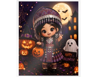 Halloween-Aufkleber im Hmong-Stil | Hmong-Aufkleber für „Süßes oder Saures“ | Aufkleber für Laptop, Wasserflasche und Handyhülle