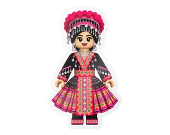 Aufkleber mit Hmong-Mädchen, Aufkleber für traditionelle Hmong-Kleidung, niedlicher Hmong-Aufkleber, kulturelles Geschenk der Hmong-Kultur, Aufkleber für Wasserflaschen und Laptops