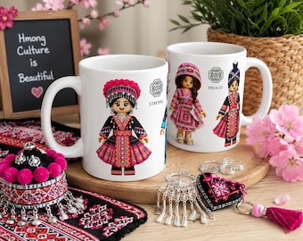 Hmong Girl Coffee Cup, Hmong Cultural Mug, Traditional Hmong Clothing, Hmong Pride Gift, Asian Heritage Mug