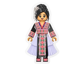 Aufkleber mit Hmong-Mädchen, Aufkleber für traditionelle Hmong-Kleidung, niedlicher Hmong-Aufkleber, kulturelles Geschenk der Hmong-Kultur, Aufkleber für Wasserflaschen und Laptops