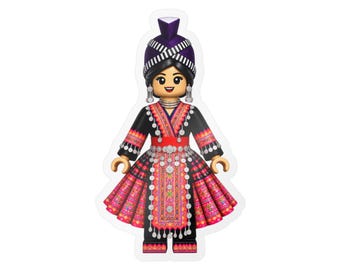Aufkleber mit Hmong-Mädchen, Aufkleber für traditionelle Hmong-Kleidung, niedlicher Hmong-Aufkleber, kulturelles Geschenk der Hmong-Kultur, Aufkleber für Wasserflaschen und Laptops