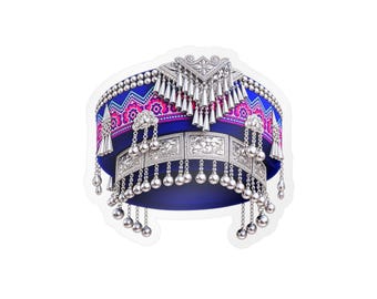 Aufkleber mit blauem Hmong-Hut | Traditioneller Hmong-Hut-Aufkleber | Aufkleber zum Thema Hmong-Kulturerbe | Hmong-Geschenk