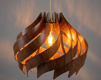 Wood Pendant Light, Spiral Chandelier - Scandinavian Style