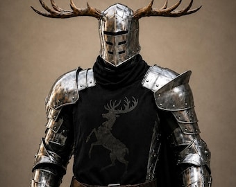 Wearable Steel Knight Armor, Antler Helmet, Medieval LARP Costume, SCA Reenactment Display