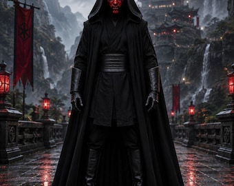 Fantasia de Darth Maul, Lorde Sith, para Cosplay | Manto Preto, Túnica, Calças (Feito à Mão)