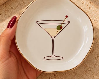 Martini-Schmucktablett aus Keramik, Schmuckschale in Olivenform, Ringhalter mit Goldrand, Retro-Cocktaildekoration