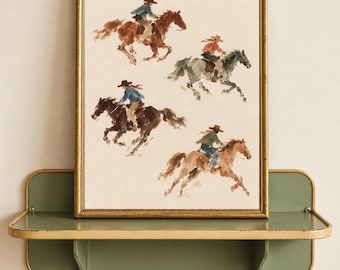 Stampa vintage di corse di cavalli western, decorazione murale equestre (download digitale)