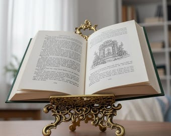 Vintage Brass Rococo Easel Stand, Ornate Book Display Stand, Antique Gold Tabletop Easel, French Country Decor