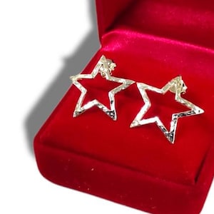 925 Sterling Silver Star Stud Earrings, Hammered Silver Star Post Earrings, Handmade Celestial Jewelry Gifts for Her, Everyday Earrings