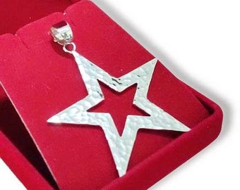 Handcrafted Large Solid 925 Silver Star Pendant - Sterling Silver Star Necklace - Hammered Star Jewelry -   Big Star Celestial Jewelry Gift