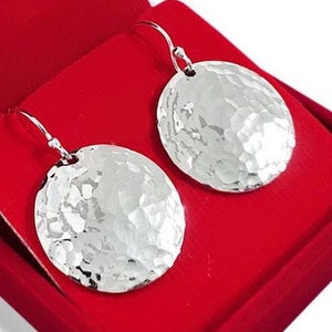 Hammered Silver Disc Earrings - 925 Sterling Silver Earrings - Textured Circle Earring - Minimalist Silver Dangle Earring - Gift For Mother