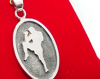 Handmade 925 Sterling Silver Muay Thai Pendant, Kickboxing Necklace, Thai Boxing Fighter Jewelry, Silver Boxing Gift for Him, Sport Jewelry