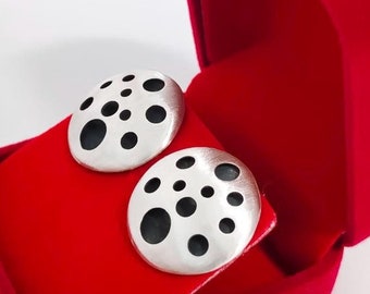 Handmade Large 925 Silver Matte Dome Stud Earrings - Sterling Half Round Post Earring - Round Hold Pattern on Dome Earrings - Gift For Her