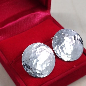 3/4&quot; 925 Sterling Silver Hammered Dome Disc Stud Earrings, Handmade Silver Circle Stud Earrings, Women Everyday Jewellery Personalized Gifts