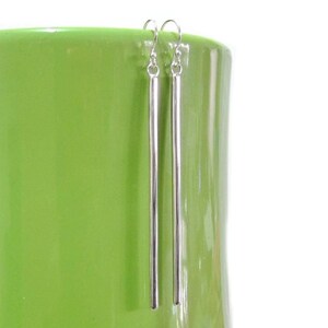 70mm Solid 925 Sterling Silver Long Bar Earrings - Silver Dangle Earrings - Simple Modern Silver Earring -  Silver Stack Earrings Gift