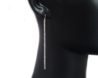 Pendientes de barra de plata de ley 925 martillada de 70 mm – Pendientes largos colgantes, joyería coreana moderna minimalista para mujer, pendientes para el día a día