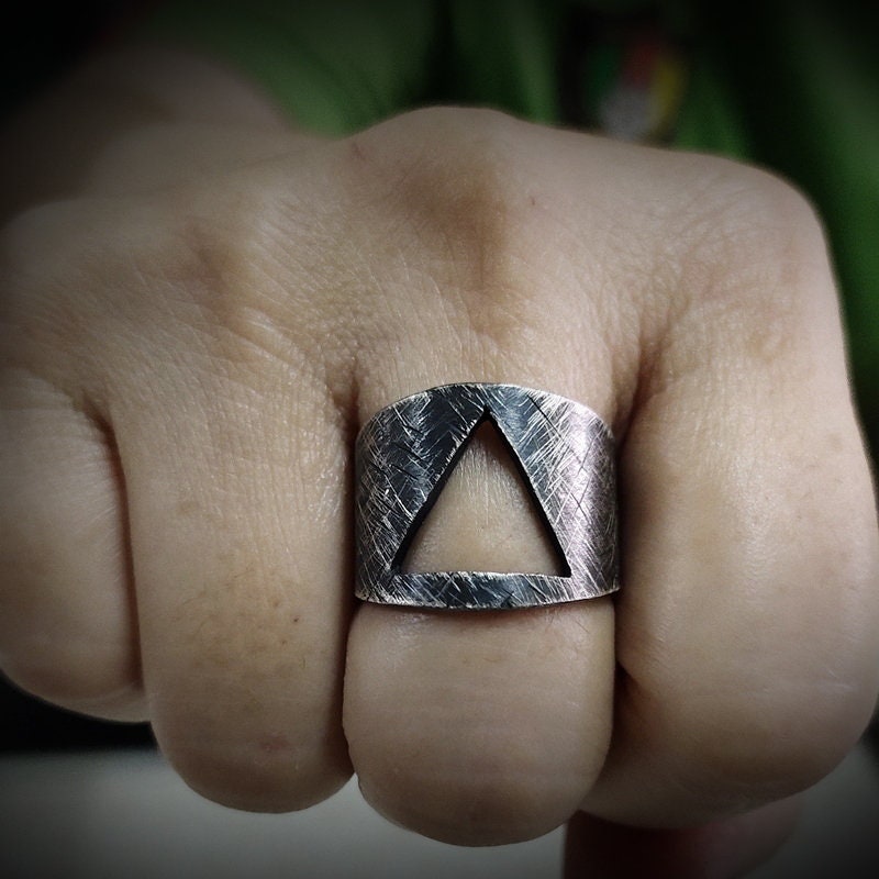 【送料無料キャンペーン】 925 Sterling Silver Triangle Ring for Men, 925 Silver Signet アクセサリー