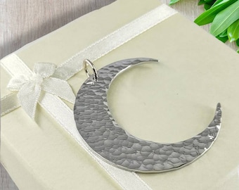 Big 2" Hammered Silver Crescent Necklace 925 Sterling Silver Moon Pendant For Chain Necklace Silver Moon Charm Hammered Crescent Moon Gift