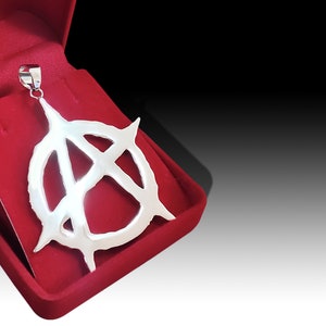Large 53mm 925 Silver Anarchy Pendant – Handmade Steampunk Symbol Charm for Necklace - Sign Symbol Charm Pendant- Grim Reaper Biker Pendant