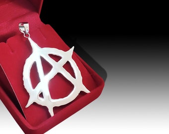 Pingente grande de prata 925 de 53 mm da Anarchy – Pingente com símbolo steampunk feito à mão para colar – Pingente com símbolo de sinal – Pingente de motociclista do Ceifador