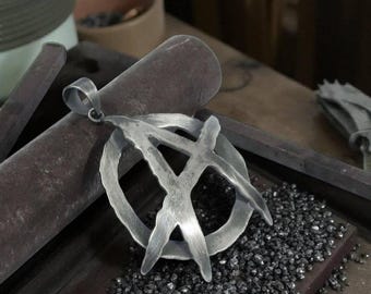 Handmade Big 925 Sterling Silver Anarchy Pendant, Rustic Silver A Symbol Necklace, Punk Rebel Jewelry, Unique Silver Pendant for Men Womend