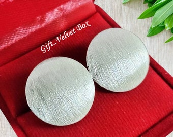 20mm Brushed Circle Silver Stud Earrings 925 Sterling Silver Half Round Post Earrings Stud Earrings Silver Disc Stud Earring Simple Stud