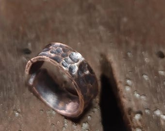 Hand Forged Copper Ring - Oxidized Rustic Copper Ring - Viking Style Band Copper Ring - Adjustable Copper Ring - Boho Copper Ring Hanmade