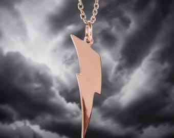 Lightning Bolt Necklace – Copper Pendant Handmade – Energy Symbol Jewelry – Minimalist Thunder Bolt Necklace – Gift for Him Her