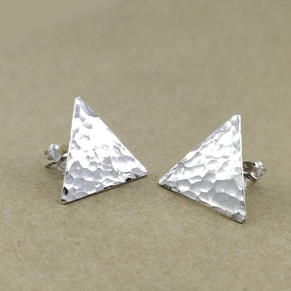 20mm Triangle Silver Stud Earrings Sterling Silver Stud Etsy