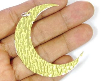 Hammered Large Crescent Brass Pendant Necklace, Big Brass Moon Pendant, Boho Crescent Moon Jewelry, Statement Brass Necklace Gift For Her