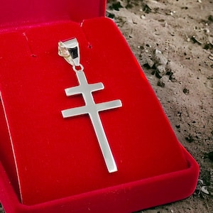 Collier croix de Lorraine en argent 925 découpé à la main, croix de Lorraine, croix russe orthodoxe, pèlerin religieux allemand, croix patriarcale