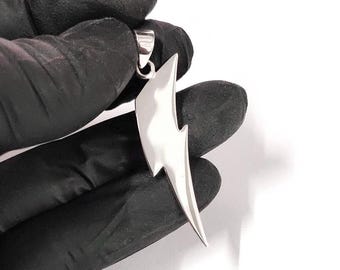 Big Lightning Bolt Pendant, 925 Sterling Silver Lightning Necklace, Thunder Bolt Pendant For Mens, Silver Flash Charms For Women, Handmade