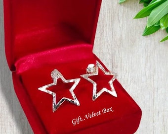 18mm Hammered Textured Star Stud Boucles d’oreilles 925 Sterling Silver Stud Boucles d’oreilles, Star Post Boucles d’oreilles, Bijoux Célestes Cadeau Star Boucles d’oreilles En Argent