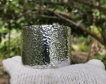 Extra Wide Hammered Aluminum Cuff Bracelet - 2 Inch Boho Statement Cuff - Handcrafted Textured Metal Bangle - Minimalist Modern Jewelry Gift