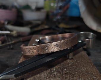 Handmade Rustic Pure Solid Copper Cuff Bracelet - Hand Forged Cuff Bangle - Stone Textured Oxidized Bracelet - Gift For Him And Her