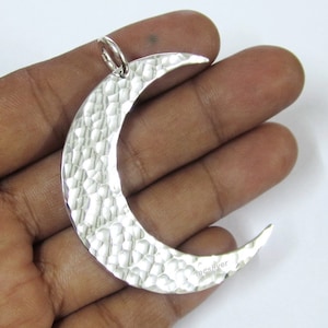 Large Hammered Crescent Moon Pendant – 2&quot; Aluminum Charm with 925 Sterling Silver Jump Ring – Silver Moon Necklace, Celestial Jewelry ฌรดะ