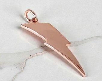 Handmade Big Copper Lightning Bolt Pendant Necklace, Polished Thunderbolt Charm, Minimalist Unisex Jewelry Gift, Power Symbol Boho Pendant