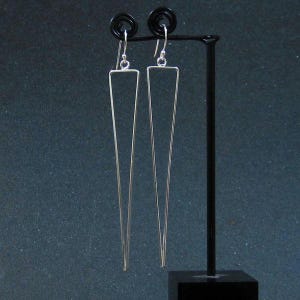 70mm Long Triangle Silver Earrings - 925 Sterling Silver Triangle Dangle Earrings Triangular Earring Geometric Silver Earrings Gift for Her